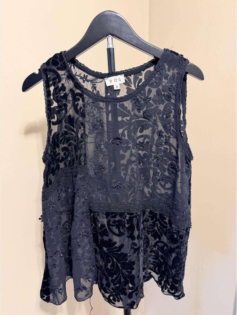 POL Velvet Burnout Lace Tank Top Boho Cottagecore Mesh Size S